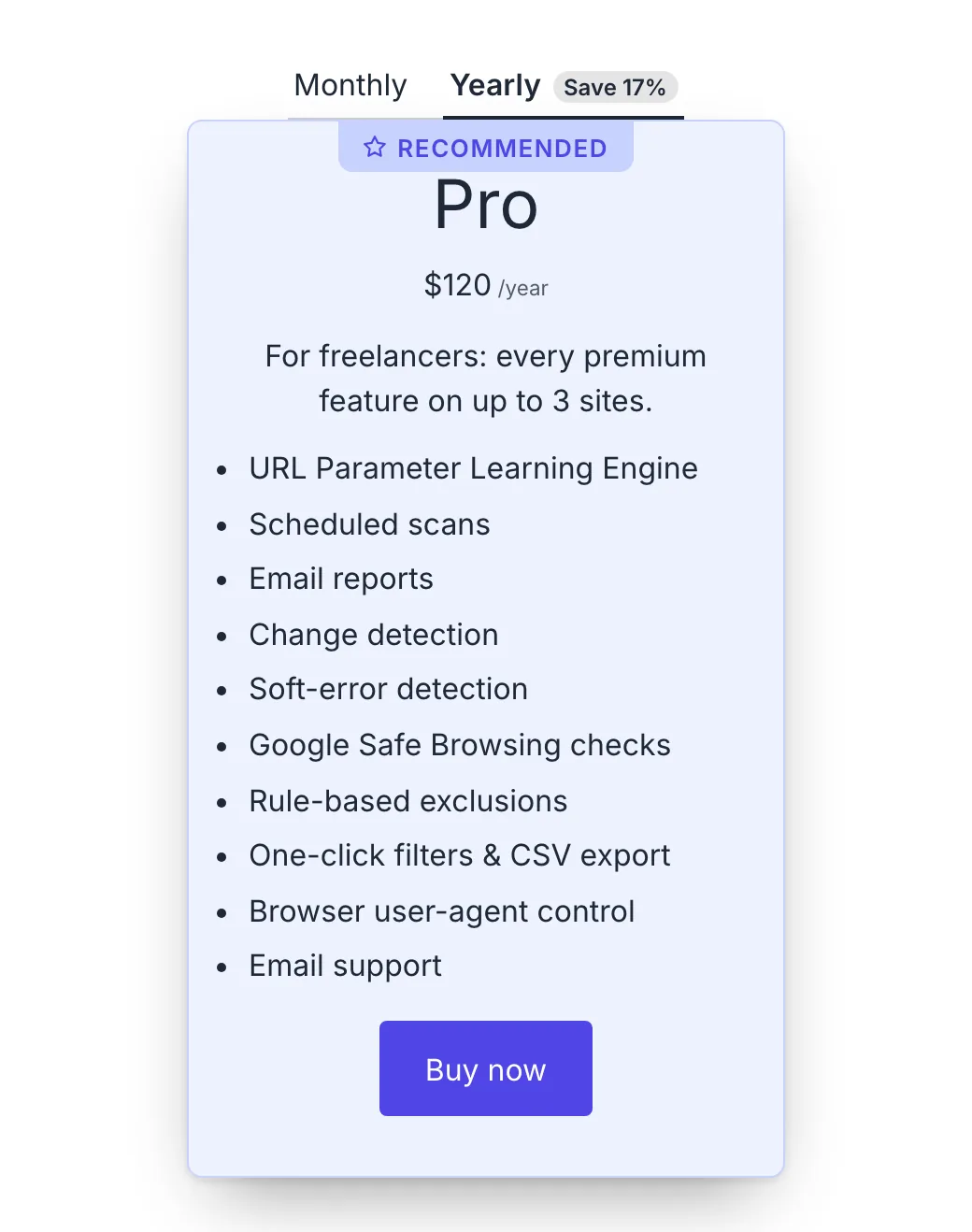 The billing cycle toggle in the tabs style, carrying the computed saving on the yearly option, above a pricing card built from the pattern