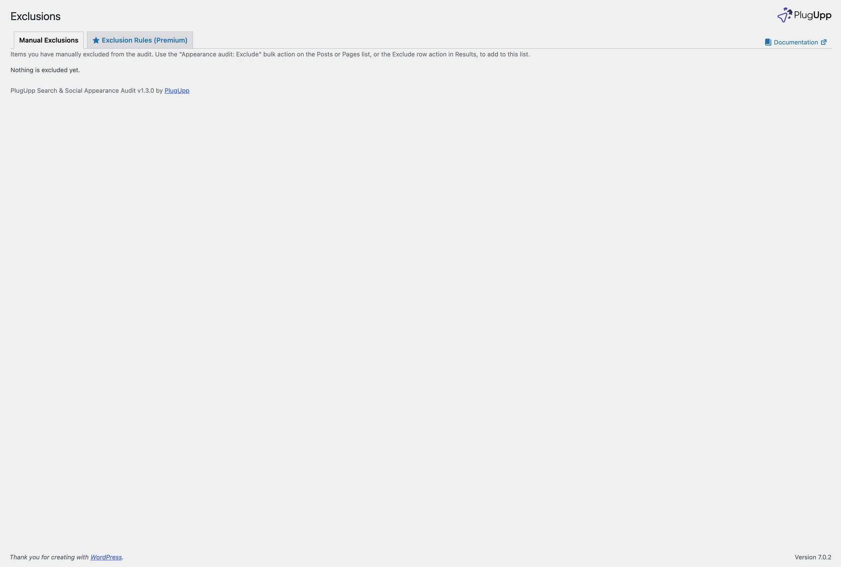 The Exclusions screen with the Manual Exclusions tab active and the Exclusion Rules tab alongside