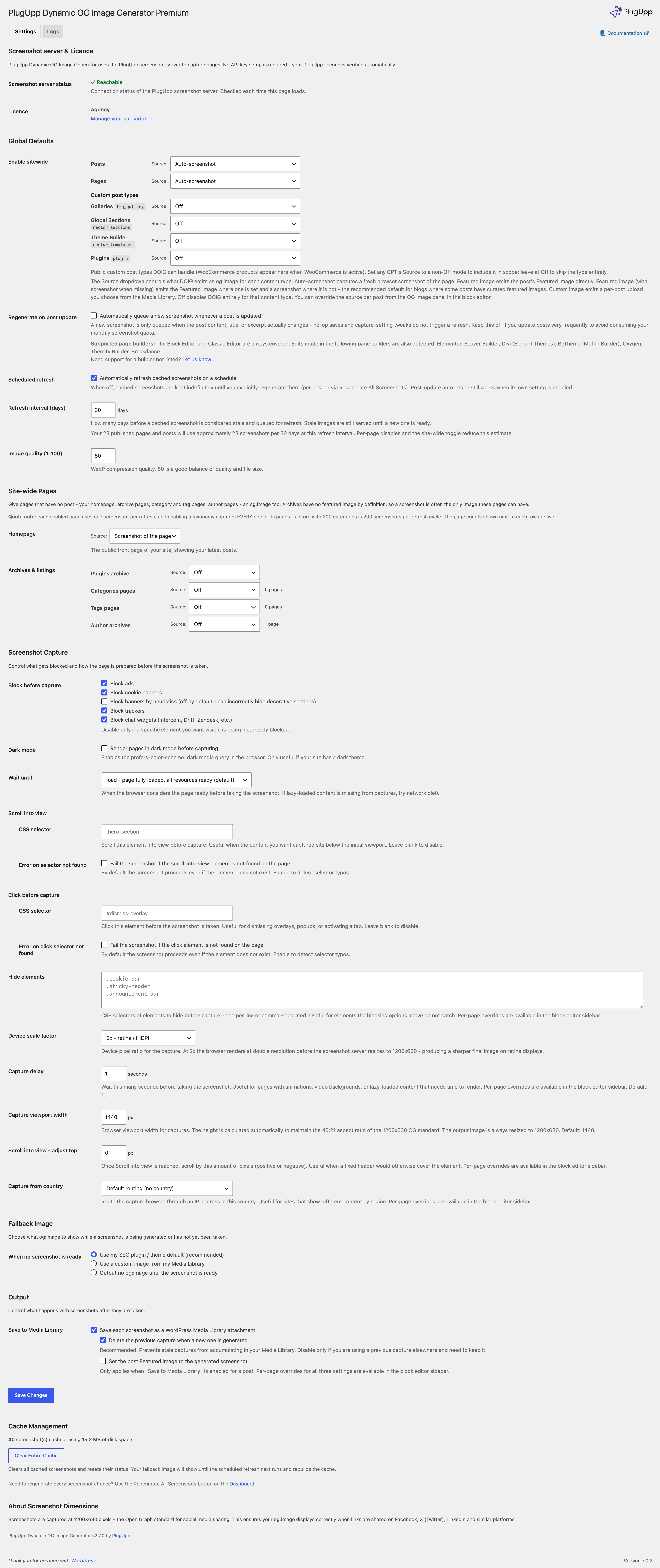 The OG Images settings page