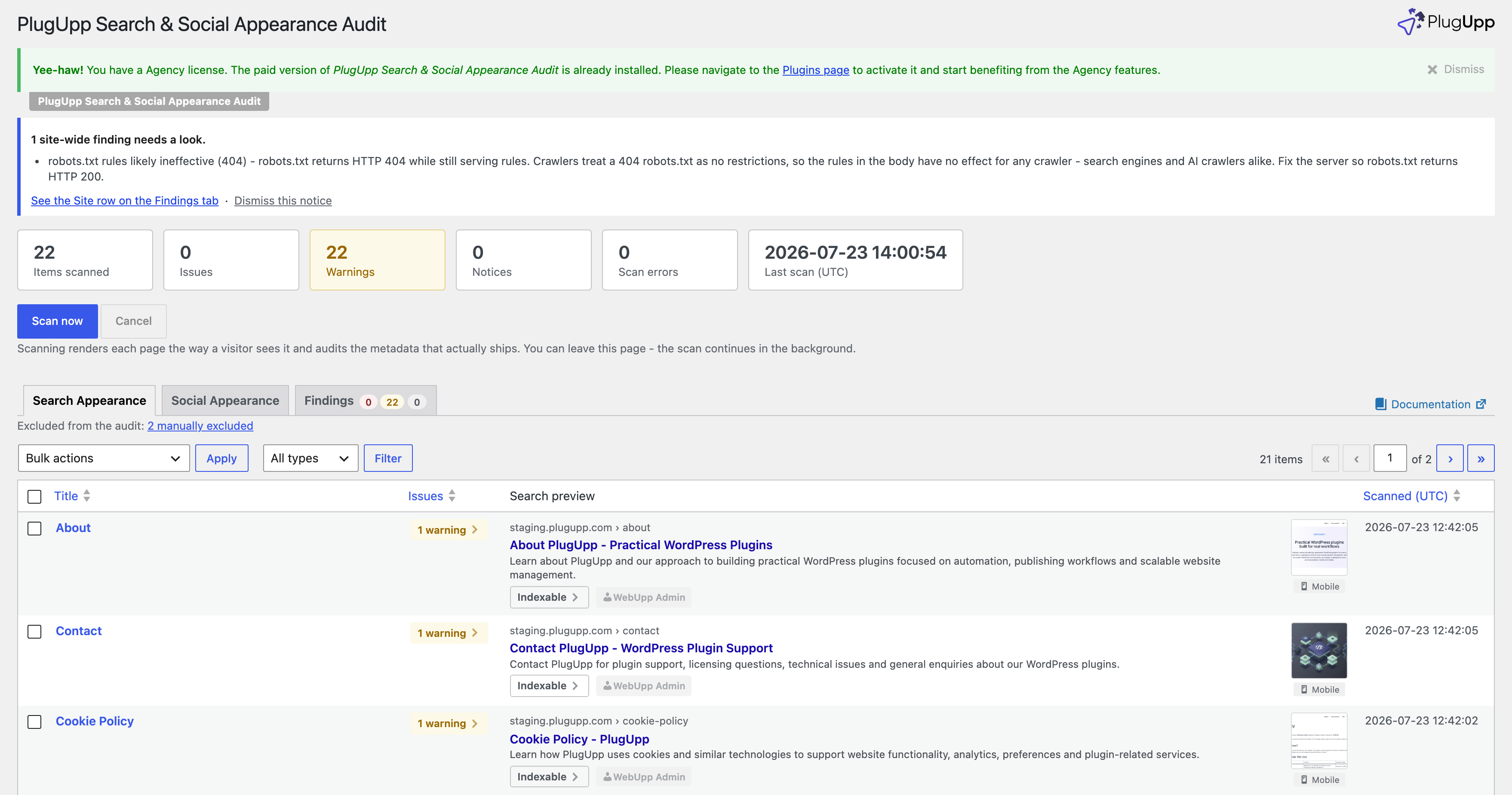 The Search Appearance tab showing pages as Google-style mobile search results