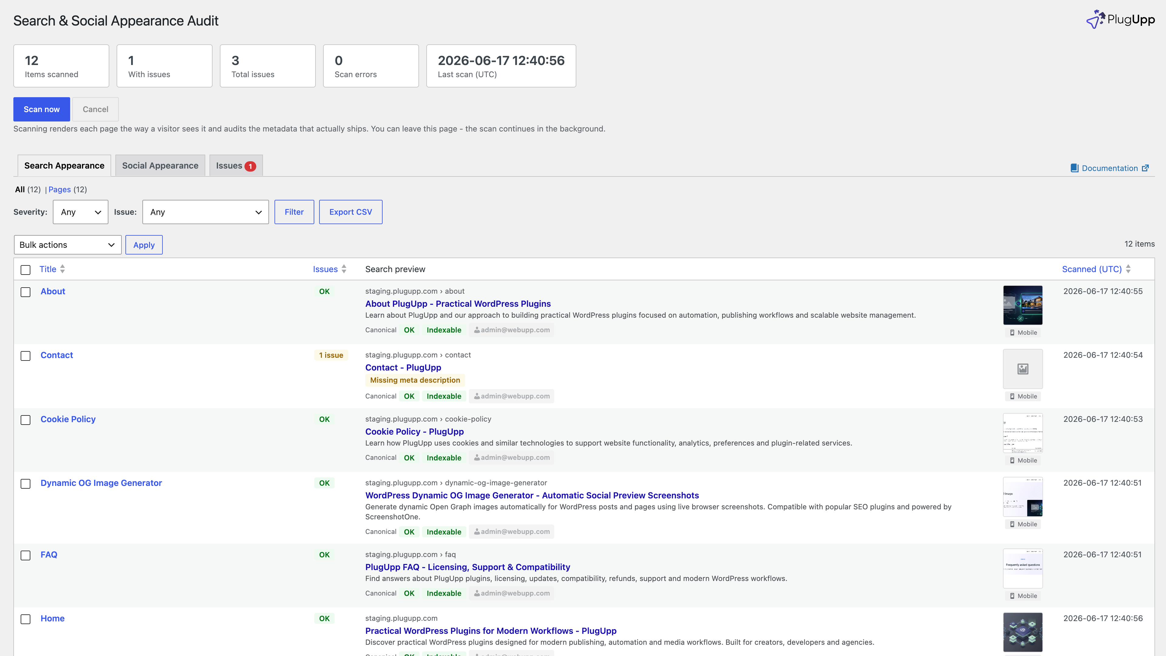 The Search Appearance tab showing pages as Google-style mobile search results