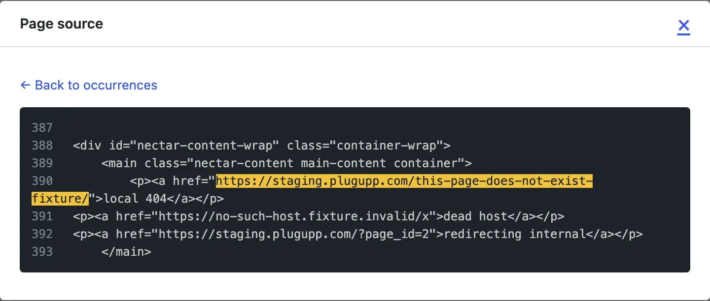 The page source with the broken reference highlighted in context